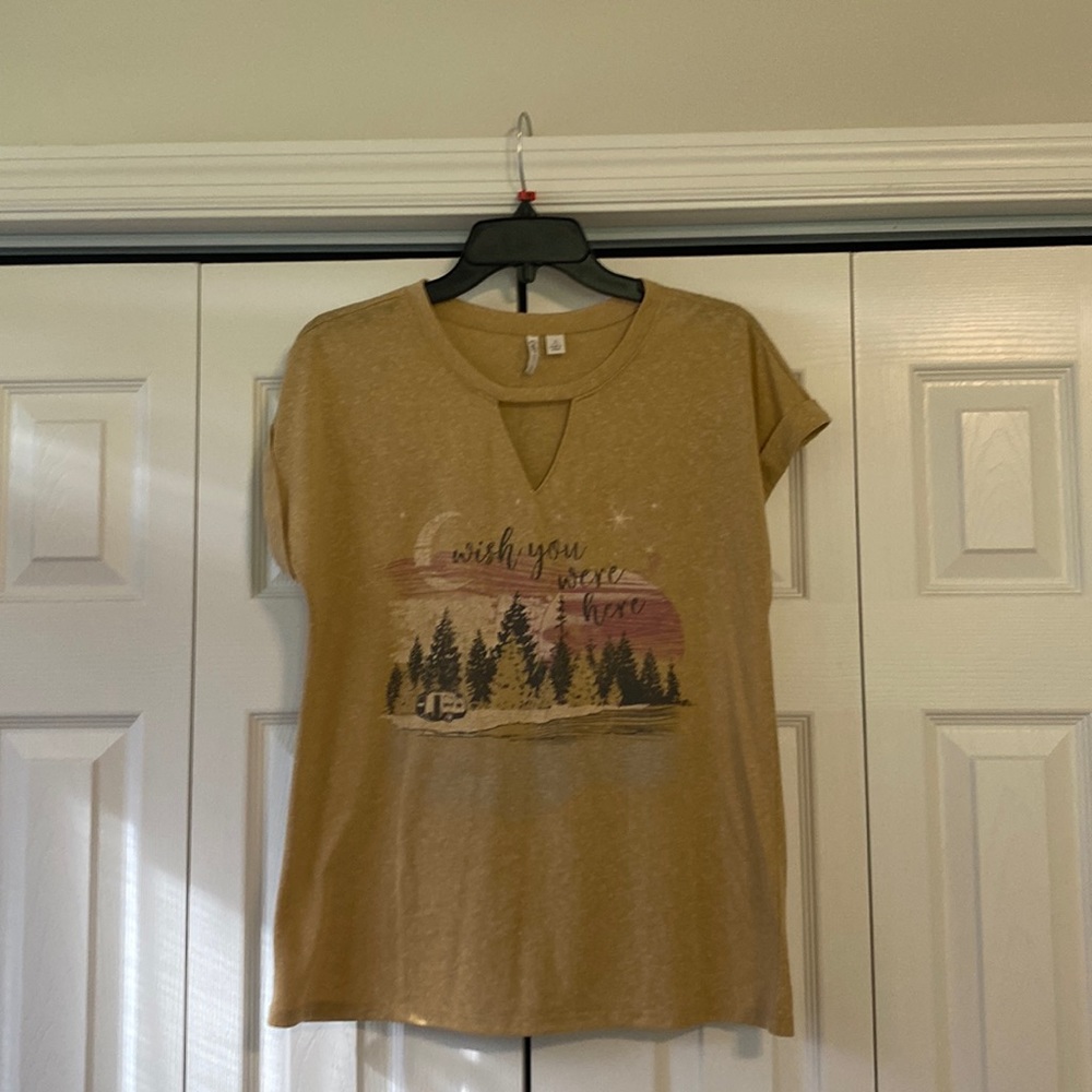 Sandy Yellow Graphic Tee with Rolled Sleeves